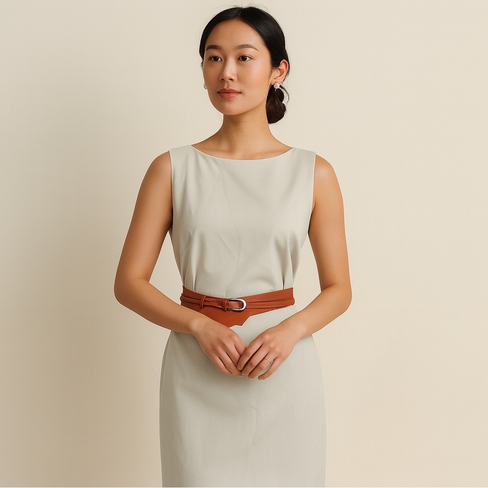 J. Crew Cream Midi Dress with Brown Belt